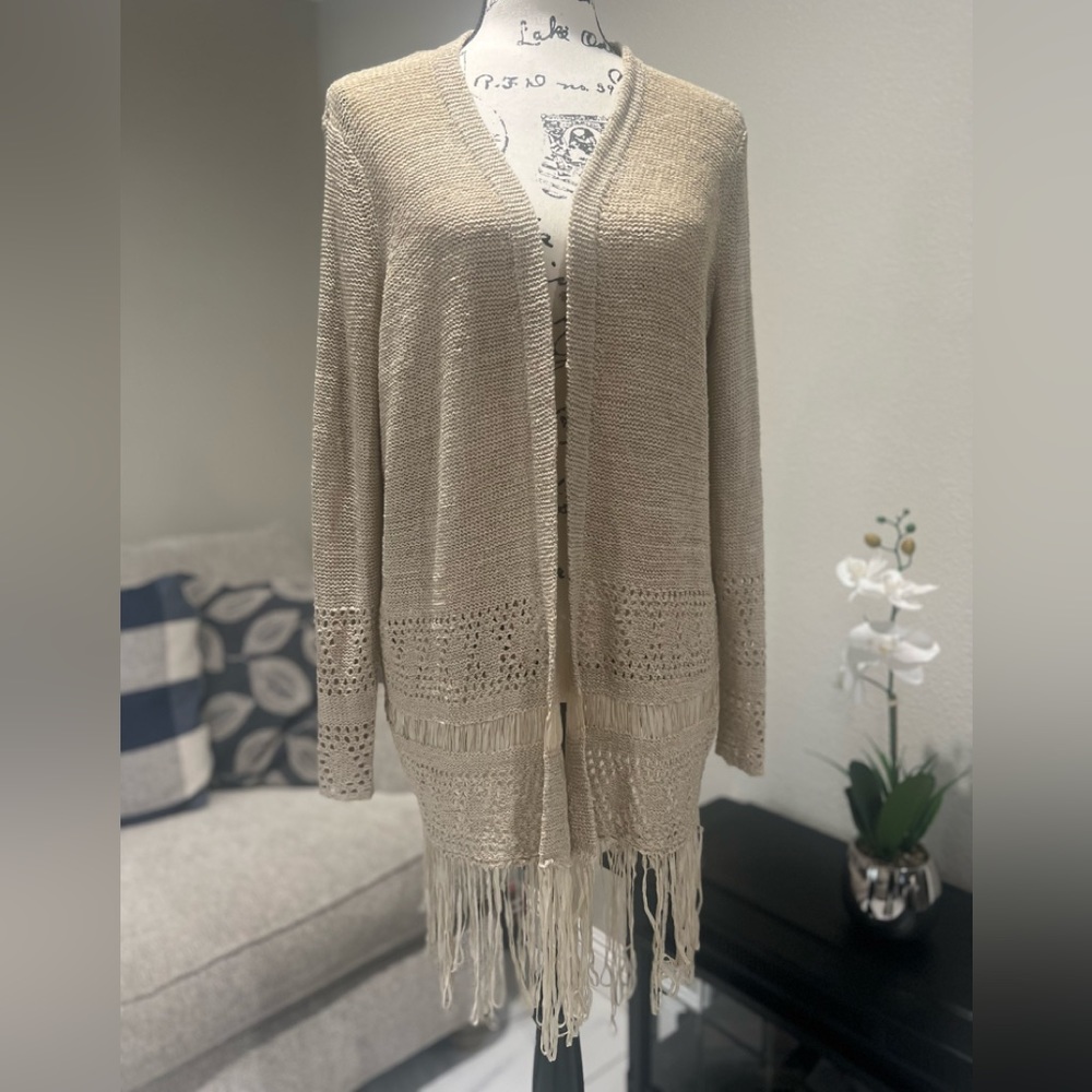 MICHAEL KORS CROCHET OPEN FRONT CARDIGAN DUNE SZ M